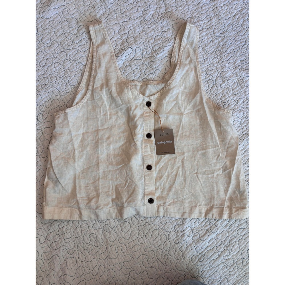 Patagonia Garden Island Top XL Whole Weave Natural Hemp Blend Button Tank